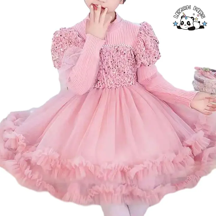 LEZONKIDS - OEM ODM Customizable Long Sleeve Tulle Dress Tutu Red Pink Kids Clothing for Girls Party Dresses 2-14 Years